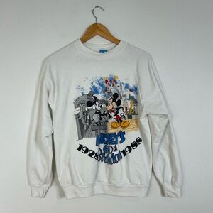 Vintage Disney Mickey Mouse Sweatshirt White 60th Birthday Graphic USA Size L
